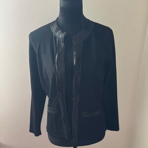 Faenza‎ Petites black open front cardigan sweater pleated satin trim Sz PL